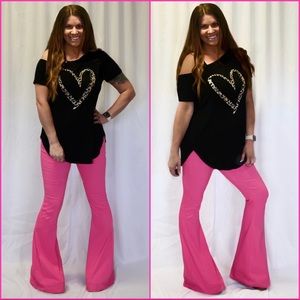 Hot Pink Bell Bottom Jeans / S-XL / 34” Inseam